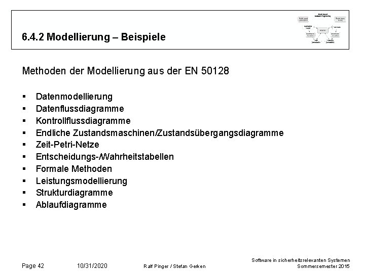 6. 4. 2 Modellierung – Beispiele Methoden der Modellierung aus der EN 50128 §