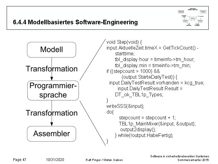 6. 4. 4 Modellbasiertes Software-Engineering void Step(void) { input. Aktuelle. Zeit. time. X =