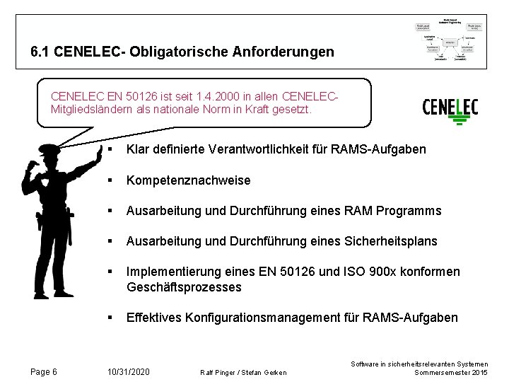 6. 1 CENELEC- Obligatorische Anforderungen CENELEC EN 50126 ist seit 1. 4. 2000 in