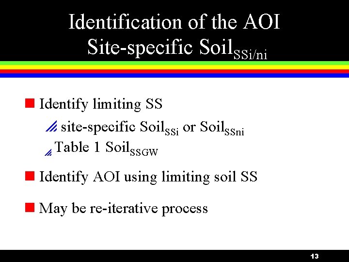 Identification of the AOI Site-specific Soil. SSi/ni n Identify limiting SS p site-specific Soil.