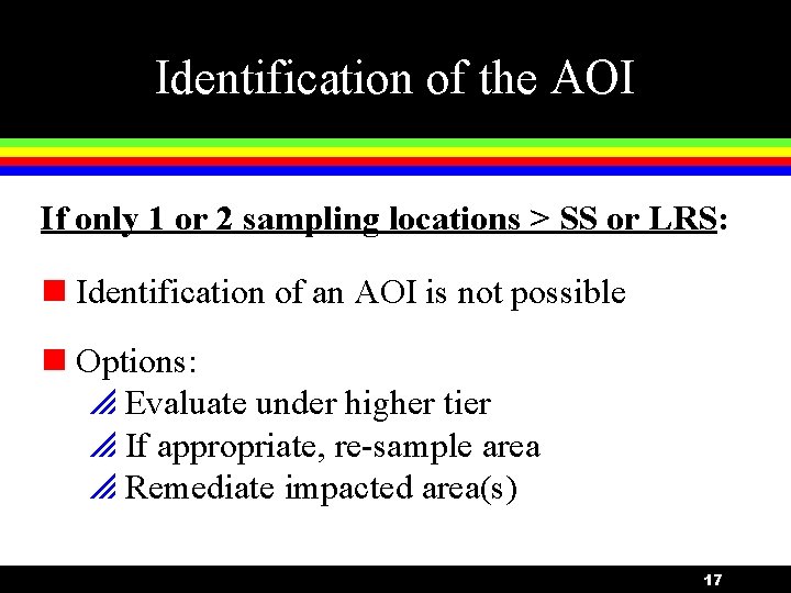 Identification of the AOI If only 1 or 2 sampling locations > SS or