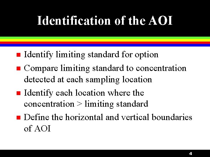 Identification of the AOI n n Identify limiting standard for option Compare limiting standard