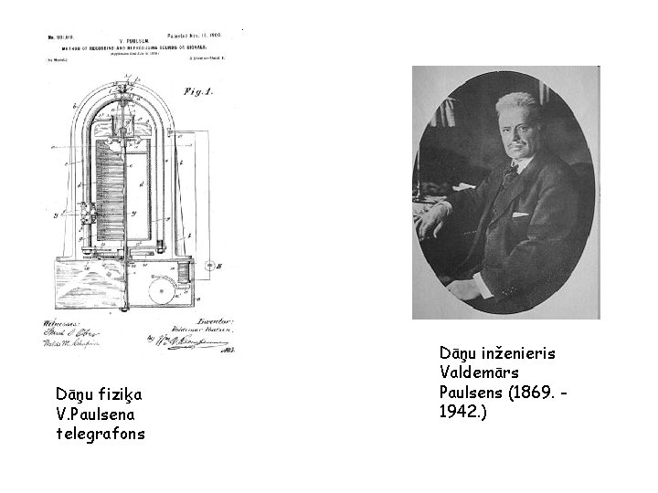 Dāņu fiziķa V. Paulsena telegrafons Dāņu inženieris Valdemārs Paulsens (1869. 1942. ) 