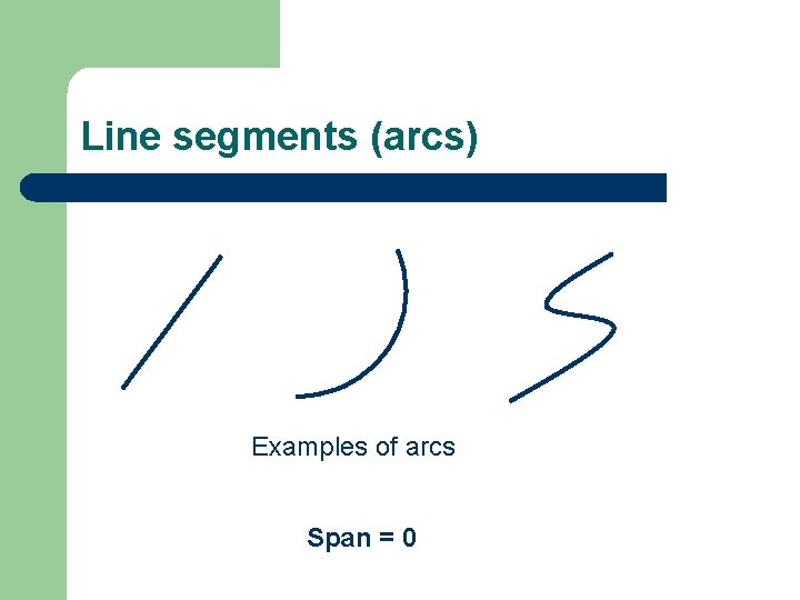 Line segments (arcs) Examples of arcs Span = 0 