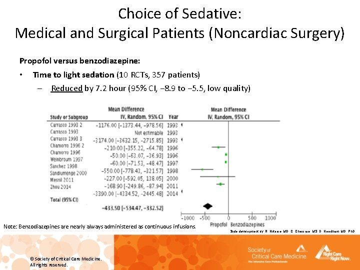 Choice of Sedative: Medical and Surgical Patients (Noncardiac Surgery) Propofol versus benzodiazepine: • Time