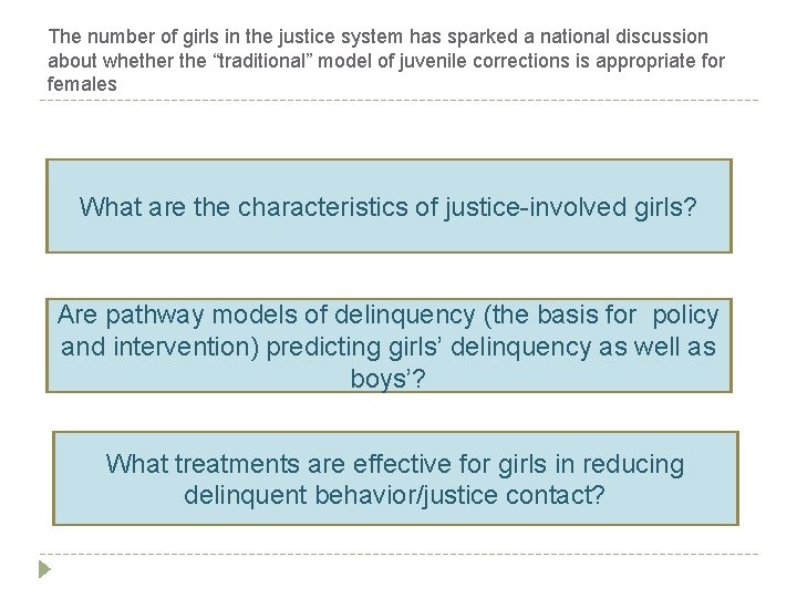 The number of girls in the justice system has sparked a national discussion about