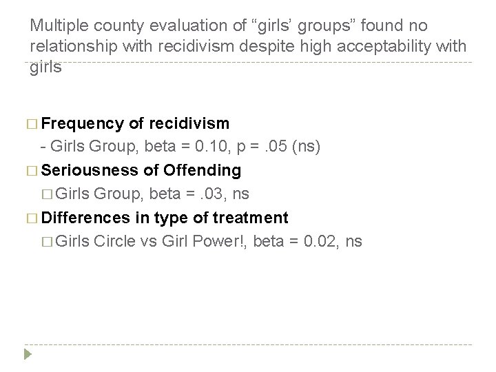 Multiple county evaluation of “girls’ groups” found no relationship with recidivism despite high acceptability