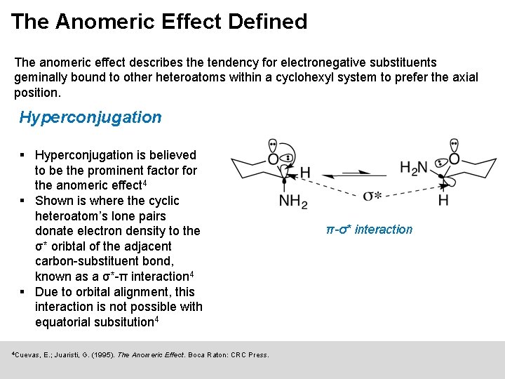 The Anomeric Effect Defined The anomeric effect describes the tendency for electronegative substituents geminally