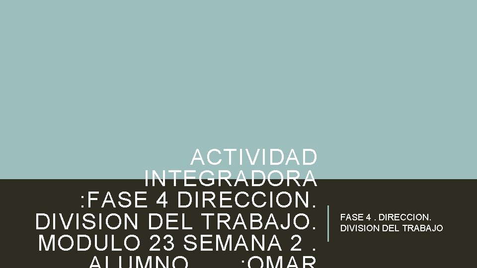 ACTIVIDAD INTEGRADORA : FASE 4 DIRECCION. DIVISION DEL TRABAJO. MODULO 23 SEMANA 2. FASE