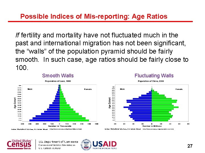 Possible Indices of Mis-reporting: Age Ratios If fertility and mortality have not fluctuated much