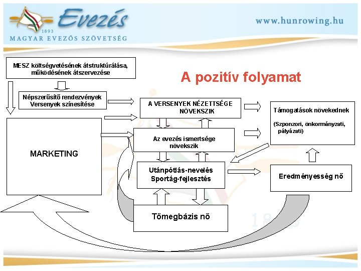 MESZ költségvetésének átstruktúrálása, működésének átszervezése Népszerűsítő rendezvények Versenyek színesítése A pozitív folyamat A VERSENYEK