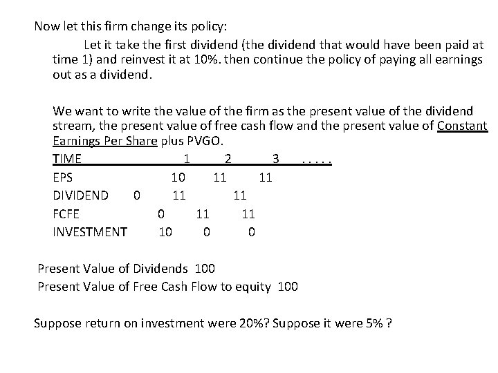 Now let this firm change its policy: Let it take the first dividend (the