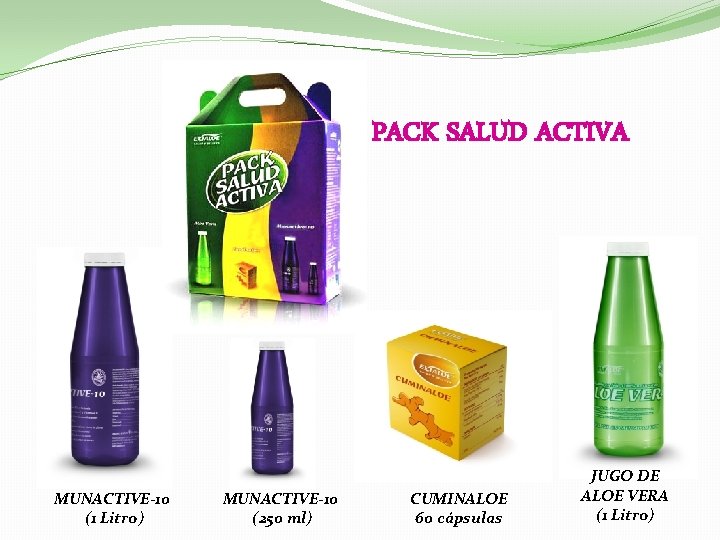 PACK SALUD ACTIVA MUNACTIVE-10 (1 Litro) MUNACTIVE-10 (250 ml) CUMINALOE 60 cápsulas JUGO DE