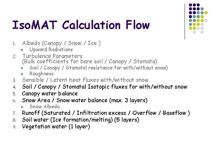Iso. MAT Calculation Flow 1. Albedo (Canopy / Snow / Ice ) l 2.