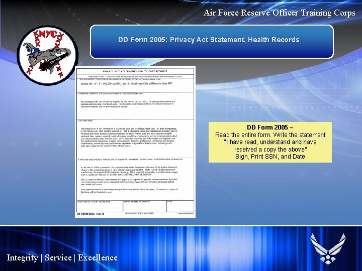 Air Force Reserve Officer Training Corps DD Form 2005: Privacy Act Statement, Health Records