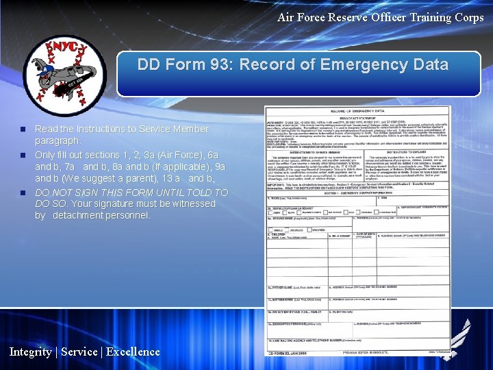 Air Force Reserve Officer Training Corps DD Form 93: Record of Emergency Data Read