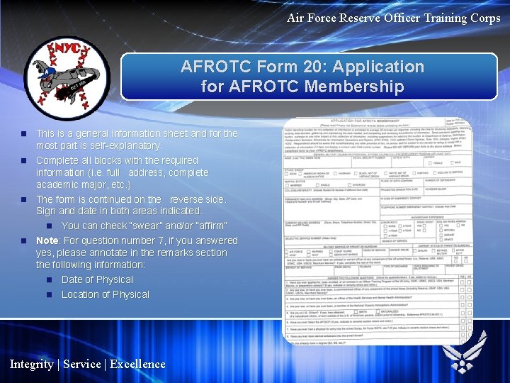 Air Force Reserve Officer Training Corps AFROTC Form 20: Application for AFROTC Membership This