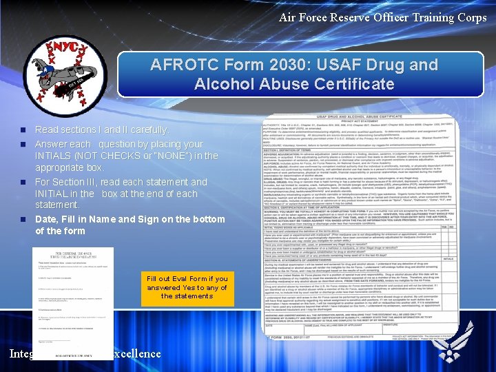 Air Force Reserve Officer Training Corps AFROTC Form 2030: USAF Drug and Alcohol Abuse