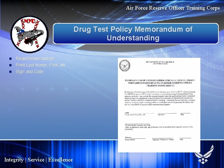 Air Force Reserve Officer Training Corps Drug Test Policy Memorandum of Understanding Read Memorandum