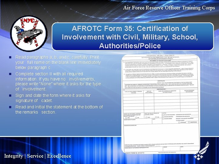 Air Force Reserve Officer Training Corps AFROTC Form 35: Certification of Involvement with Civil, Air Force Reserve Officer Training Corps AFROTC Form 35: Certification of Involvement with Civil,