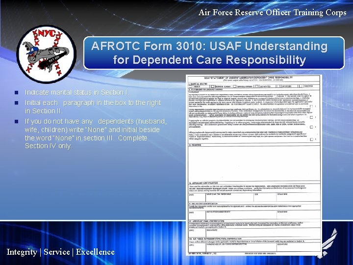 Air Force Reserve Officer Training Corps AFROTC Form 3010: USAF Understanding for Dependent Care