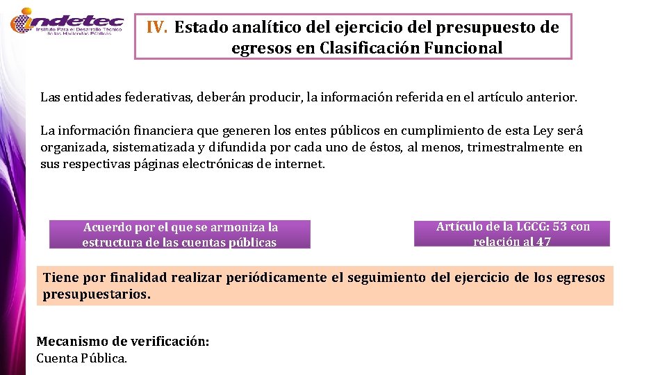 IV. Estado analítico del ejercicio del presupuesto de egresos en Clasificación Funcional Las entidades