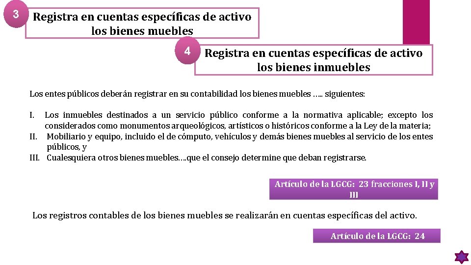 3 Registra en cuentas específicas de activo los bienes muebles 4 Registra en cuentas