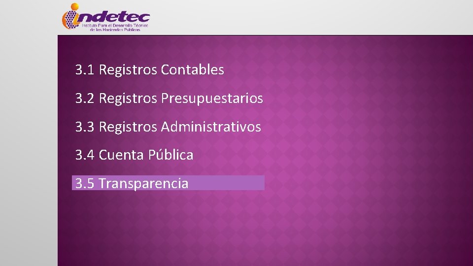 3. 1 Registros Contables 3. 2 Registros Presupuestarios 3. 3 Registros Administrativos 3. 4