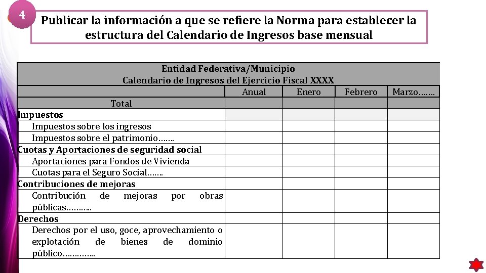 4 Publicar la información a que se refiere la Norma para establecer la estructura