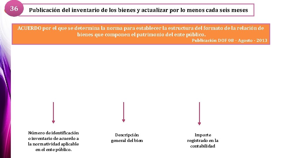 36 Publicación del inventario de los bienes y actualizar por lo menos cada seis