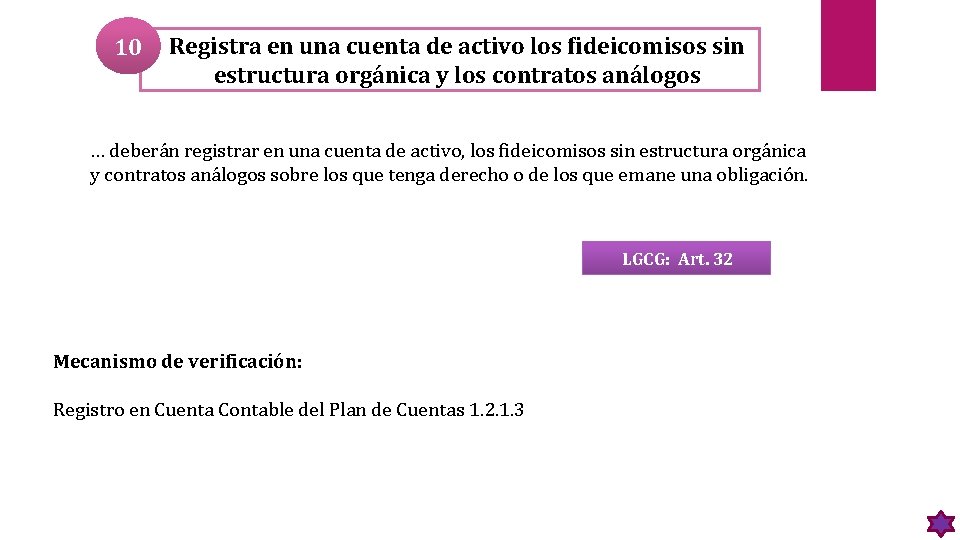 10 Registra en una cuenta de activo los fideicomisos sin estructura orgánica y los