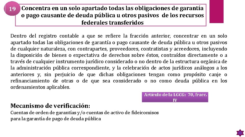 19 Concentra en un solo apartado todas las obligaciones de garantía o pago causante