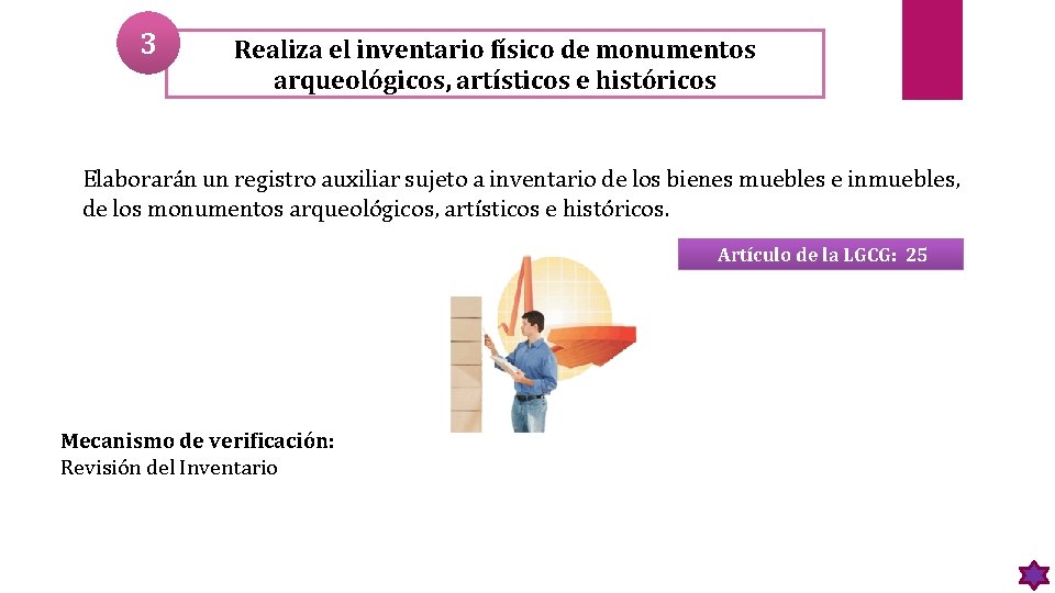 3 Realiza el inventario físico de monumentos arqueológicos, artísticos e históricos Elaborarán un registro