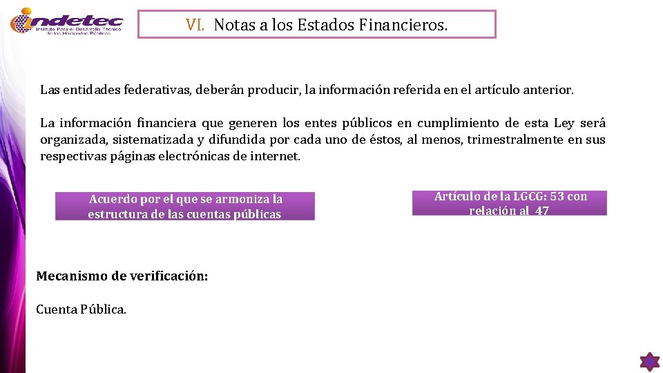 VI. Notas a los Estados Financieros. Las entidades federativas, deberán producir, la información referida