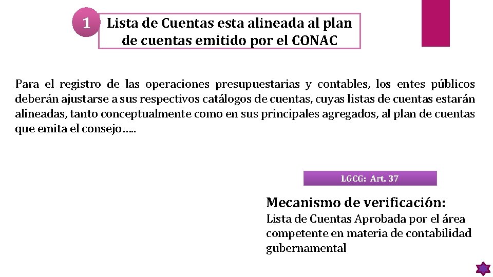 1 Lista de Cuentas esta alineada al plan de cuentas emitido por el CONAC