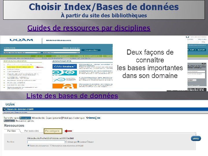 Choisir Index/Bases de données À partir du site des bibliothèques Guides de ressources par