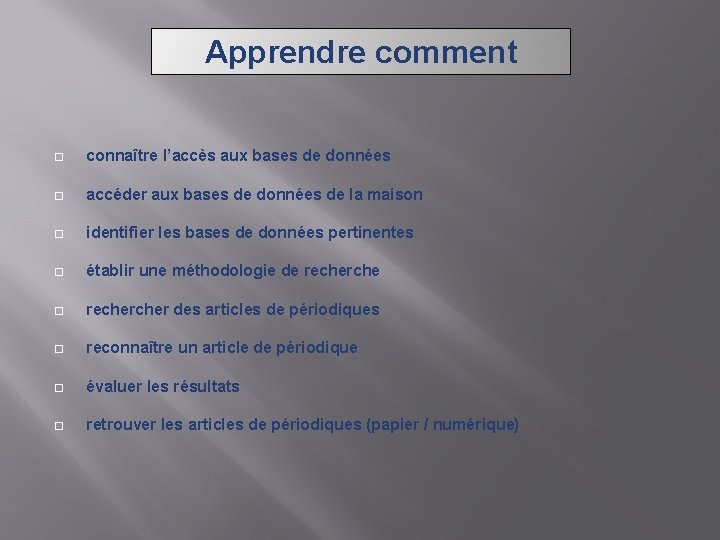 Apprendre comment connaître l’accès aux bases de données accéder aux bases de données de