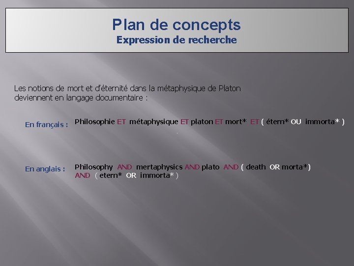 Plan de concepts Expression de recherche Les notions de mort et d’éternité dans la