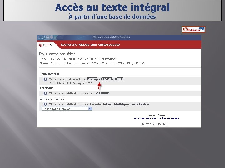 Accès au texte intégral À partir d’une base de données 