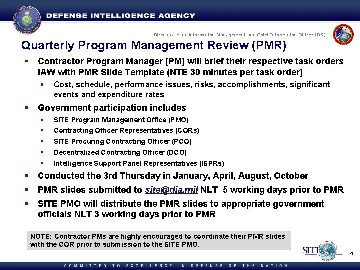 Directorate for Information Management and Chief Information Officer (DS) | Quarterly Program Management Review