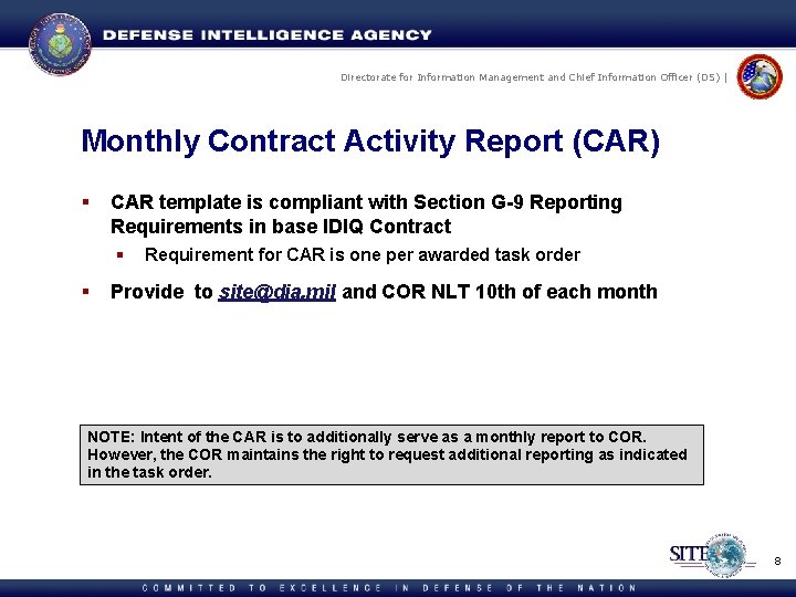 Directorate for Information Management and Chief Information Officer (DS) | Monthly Contract Activity Report