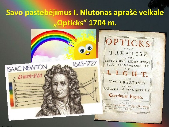 Savo pastebėjimus I. Niutonas aprašė veikale „Opticks“ 1704 m. 