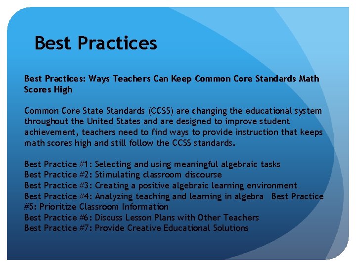 Best Practices: Ways Teachers Can Keep Common Core Standards Math Scores High Common Core