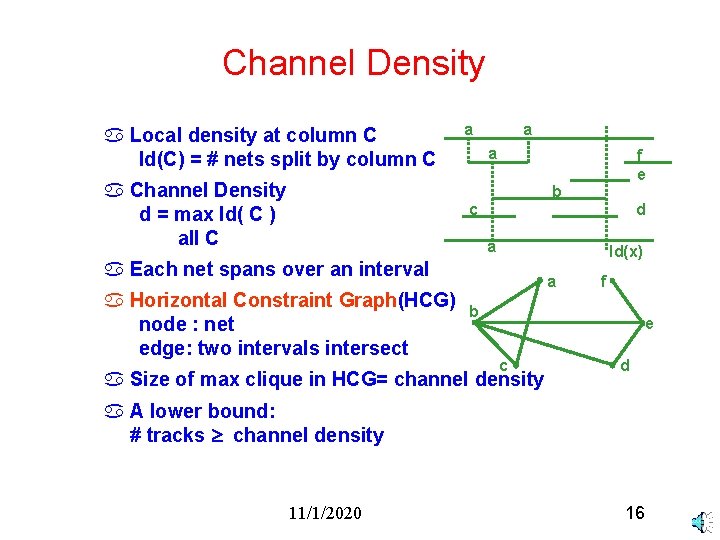Channel Density a Local density at column C ld(C) = # nets split by