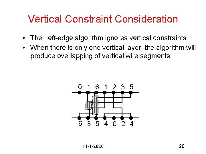 Vertical Constraint Consideration • The Left-edge algorithm ignores vertical constraints. • When there is