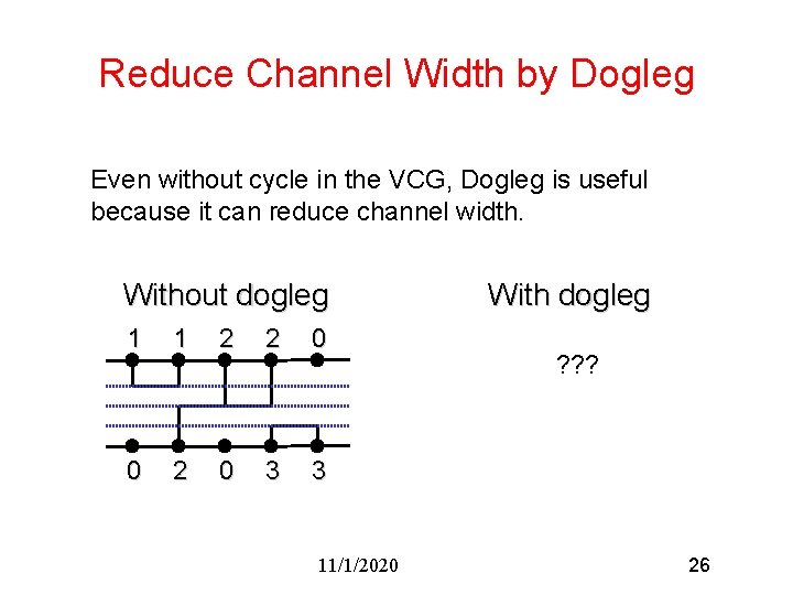 Reduce Channel Width by Dogleg Even without cycle in the VCG, Dogleg is useful