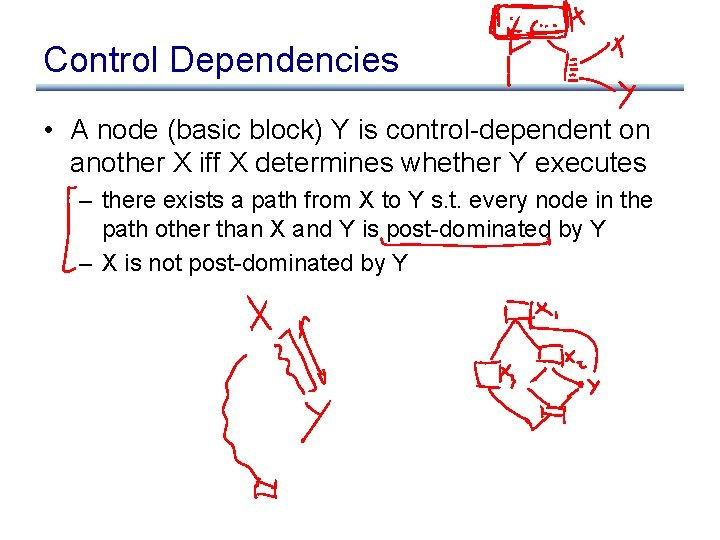 Control Dependencies • A node (basic block) Y is control-dependent on another X iff