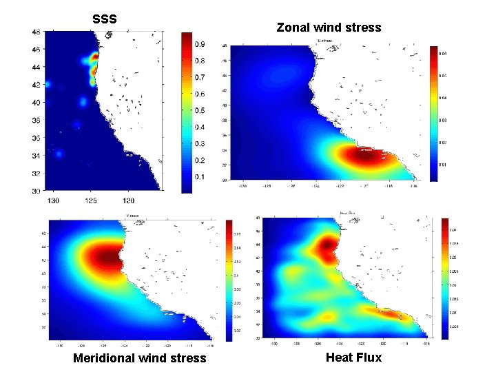 SSS Meridional wind stress Zonal wind stress Heat Flux 