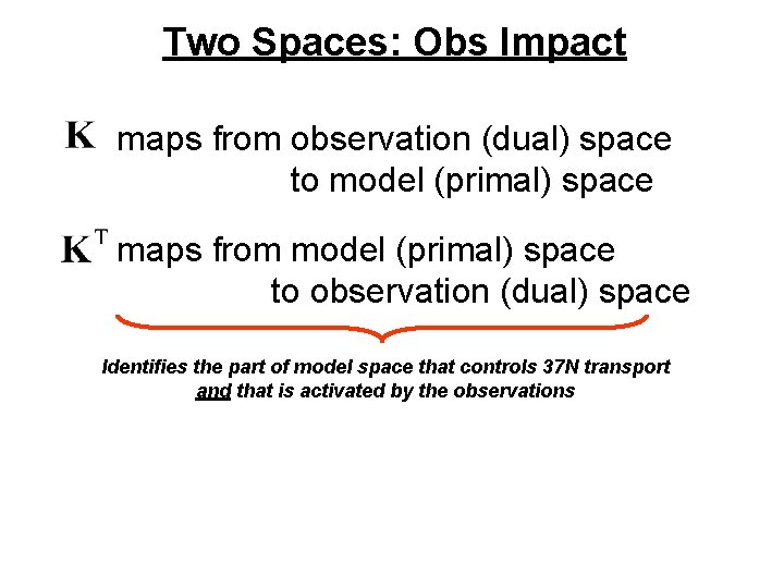 Two Spaces: Obs Impact maps from observation (dual) space to model (primal) space maps