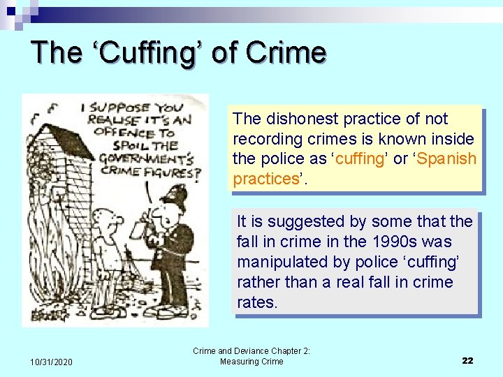 The ‘Cuffing’ of Crime The dishonest practice of not recording crimes is known inside